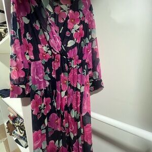 Floral Maxi Dress with Pink and Green Accents